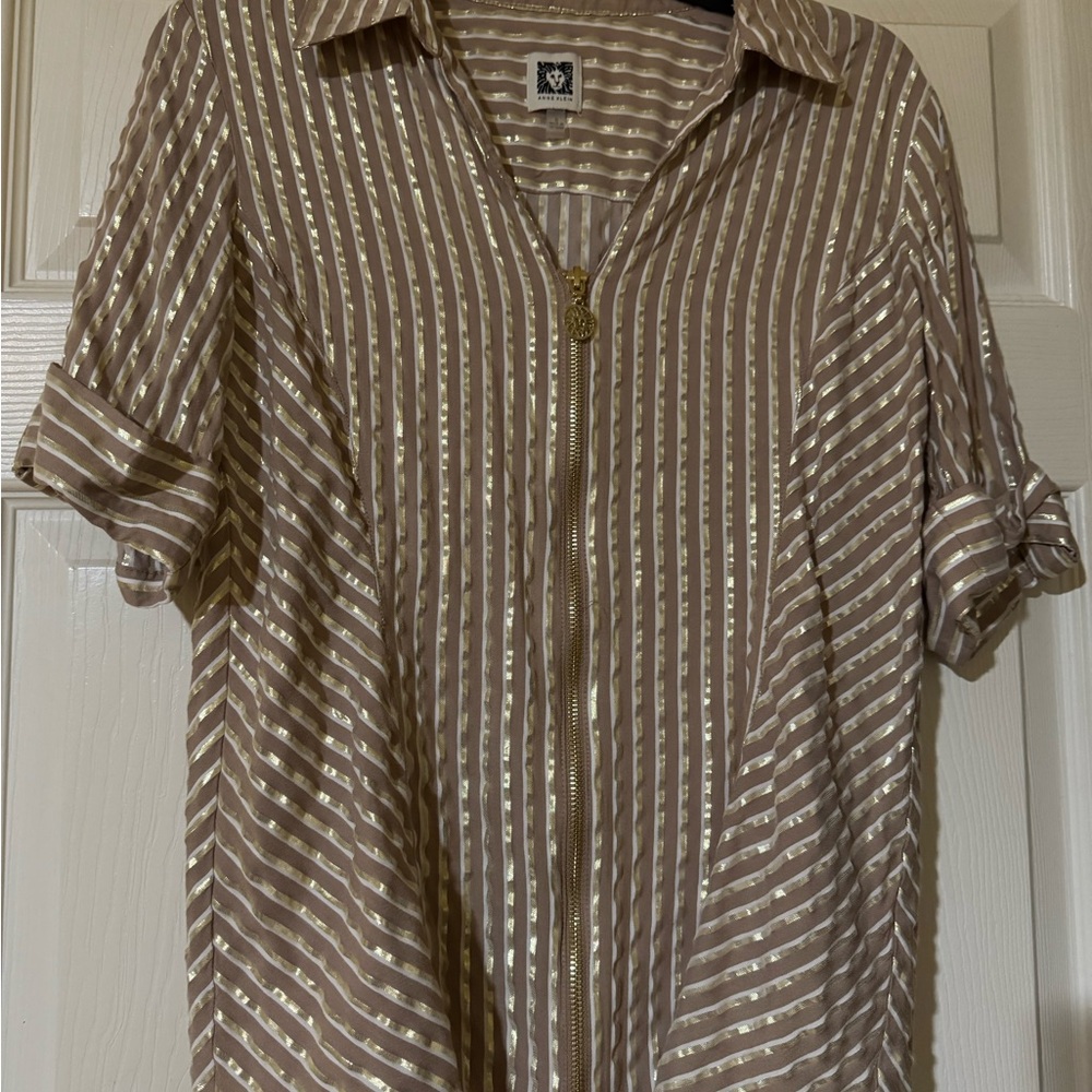 Anne Klein Gold and Brown Striped Blouse